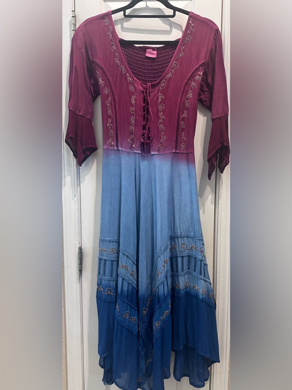 Fashion Terminal Boho fairy Core lace up embroidered ombré dress - Picture 2 of 8
